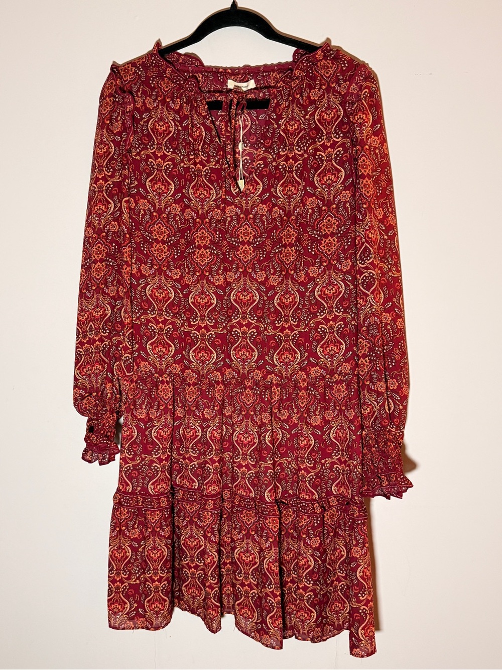 Max Studio Red Printed Tiered Midi Dress